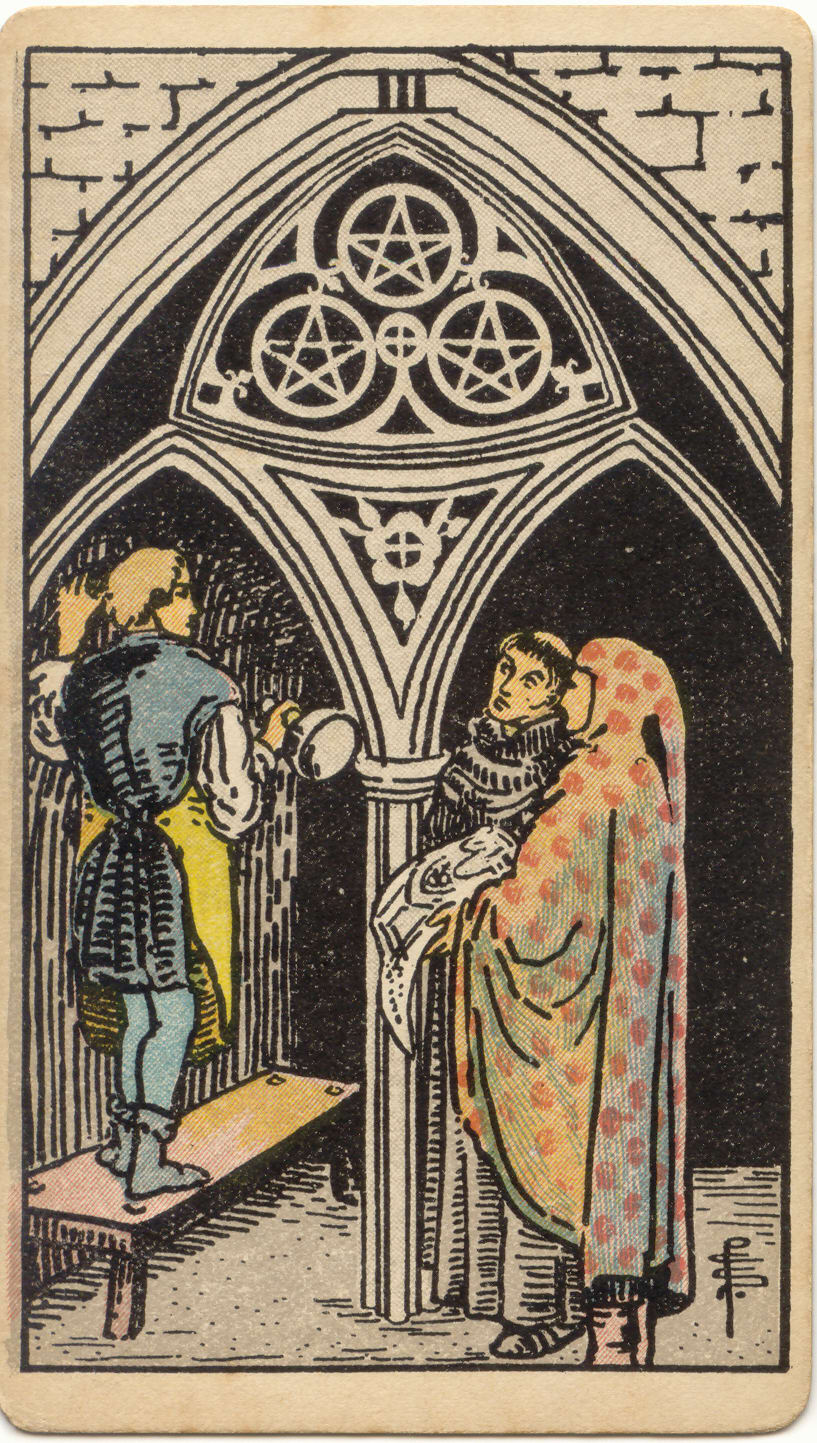 Três de Ouros, tarot Rider–Waite–Smith