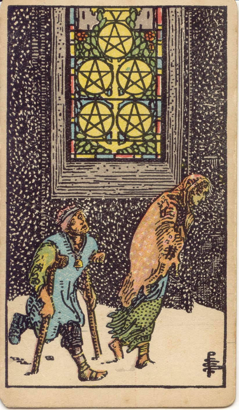 Cinco de Ouros, tarot Rider–Waite–Smith