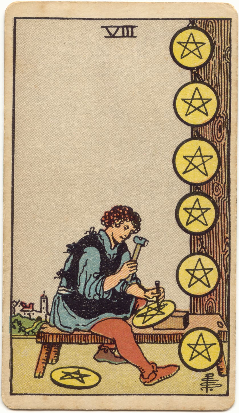 Oito de Ouros, tarot Rider–Waite–Smith
