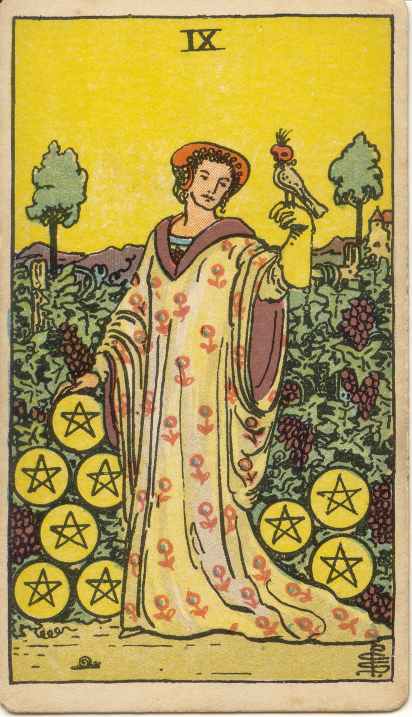 Nove de Ouros, tarot Rider–Waite–Smith