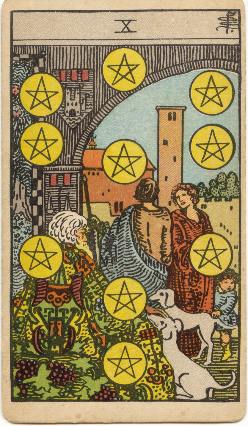 Dez de Ouros, tarot Rider–Waite–Smith