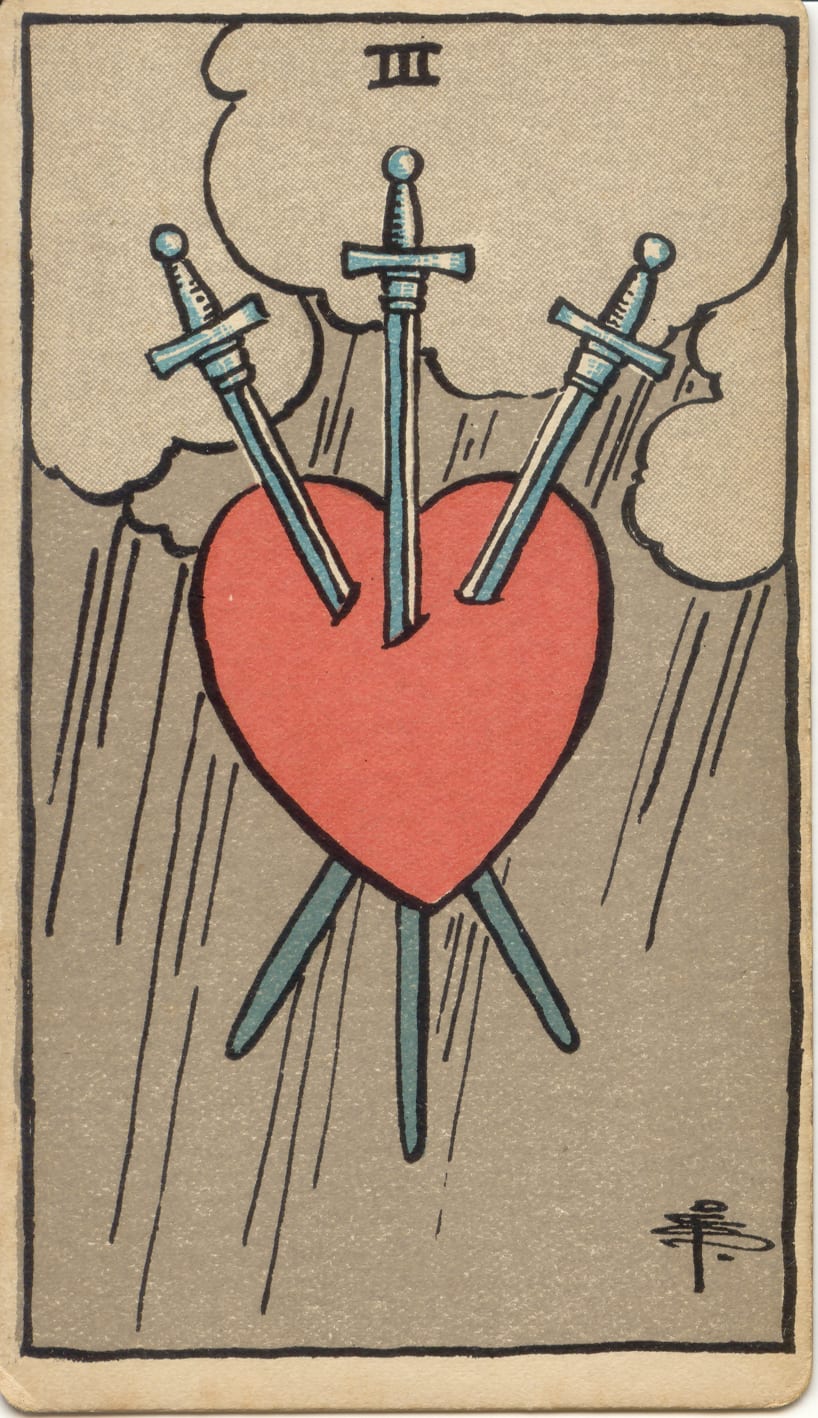 Três de Espadas, tarot Rider–Waite–Smith