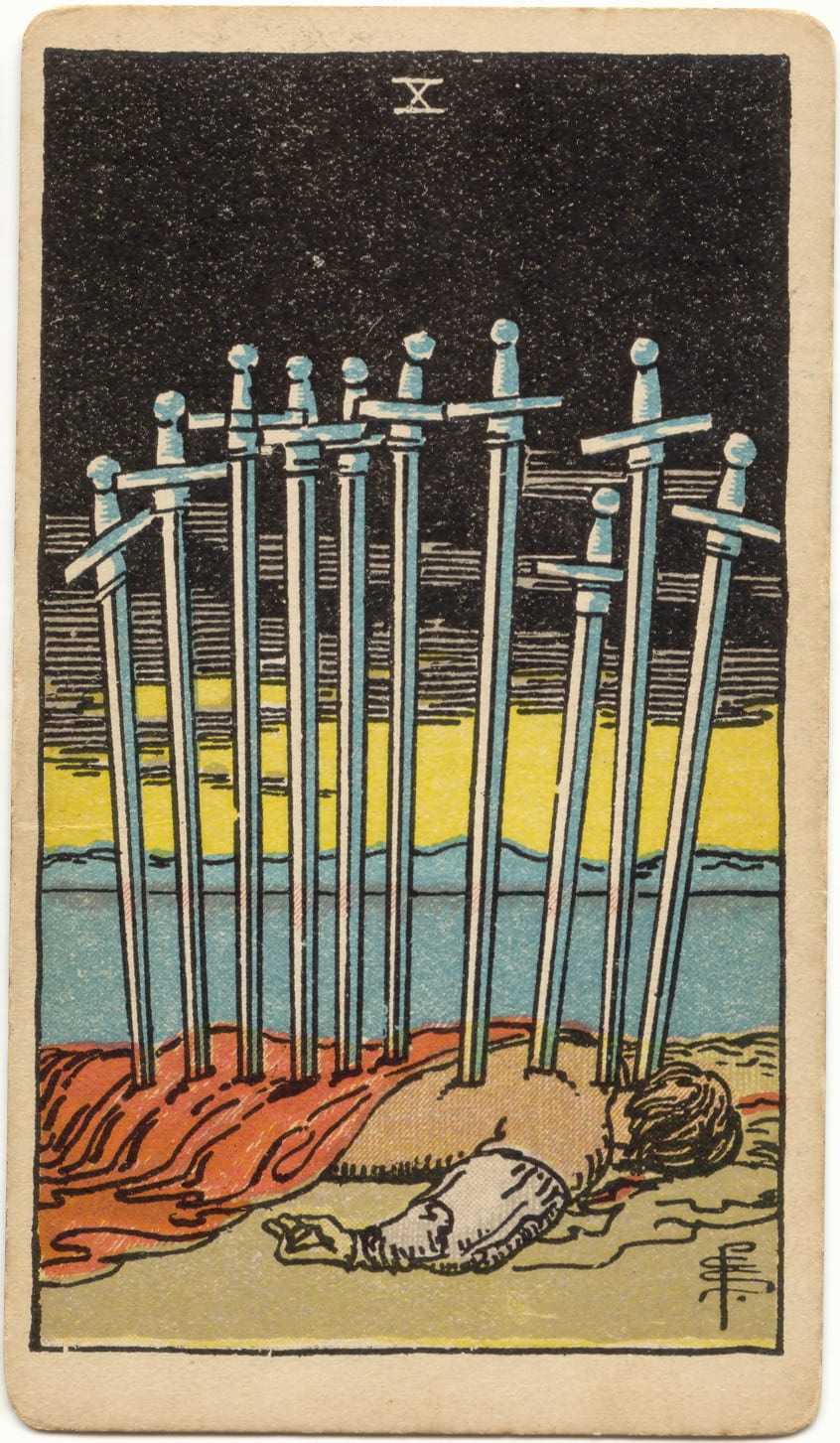 Dez de Espadas, tarot Rider–Waite–Smith