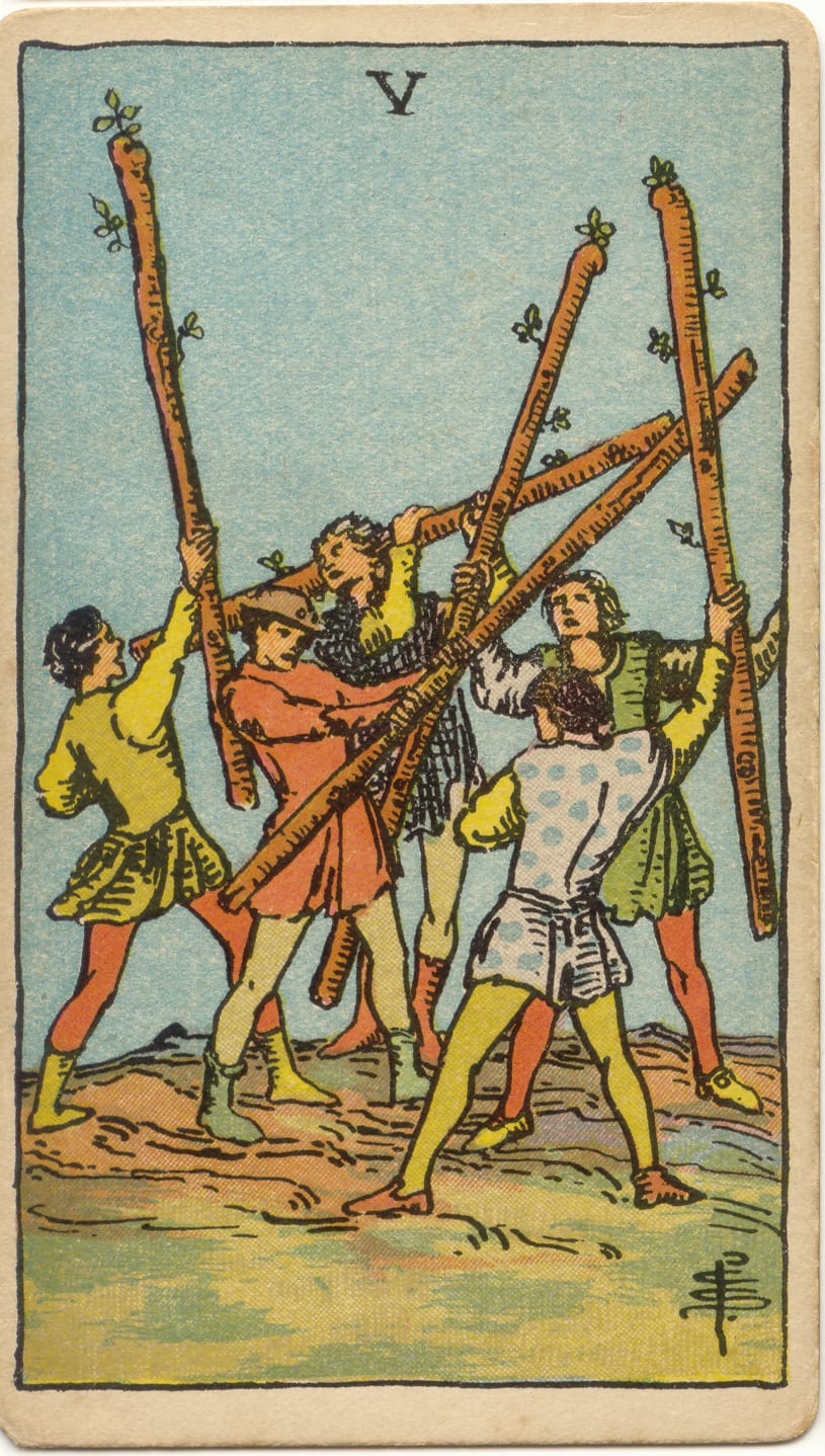 Cinco de Paus, tarot Rider–Waite–Smith